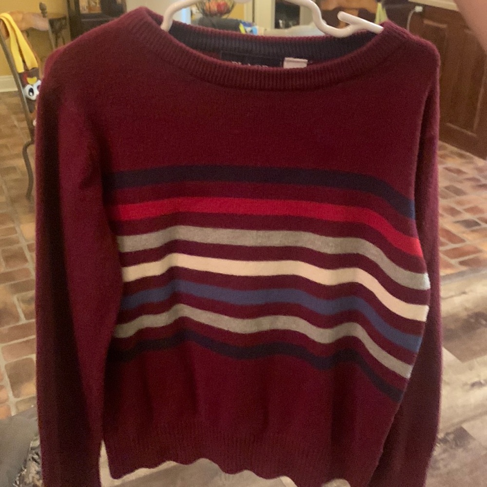 Burgundy sweater with stripes. EUC